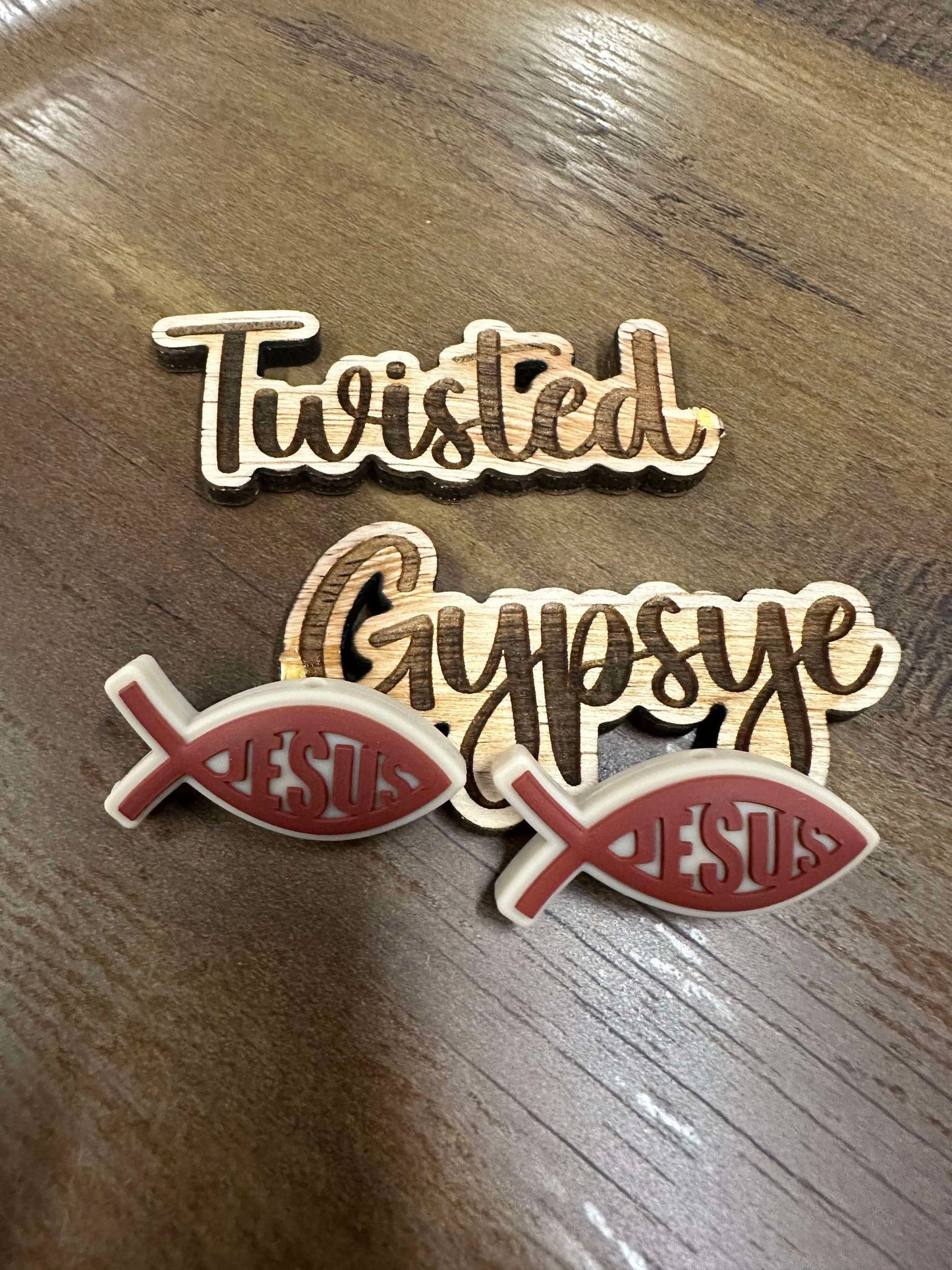 CUSTOM JESUS FISH MAUVE AND TAN 2 PACK #74