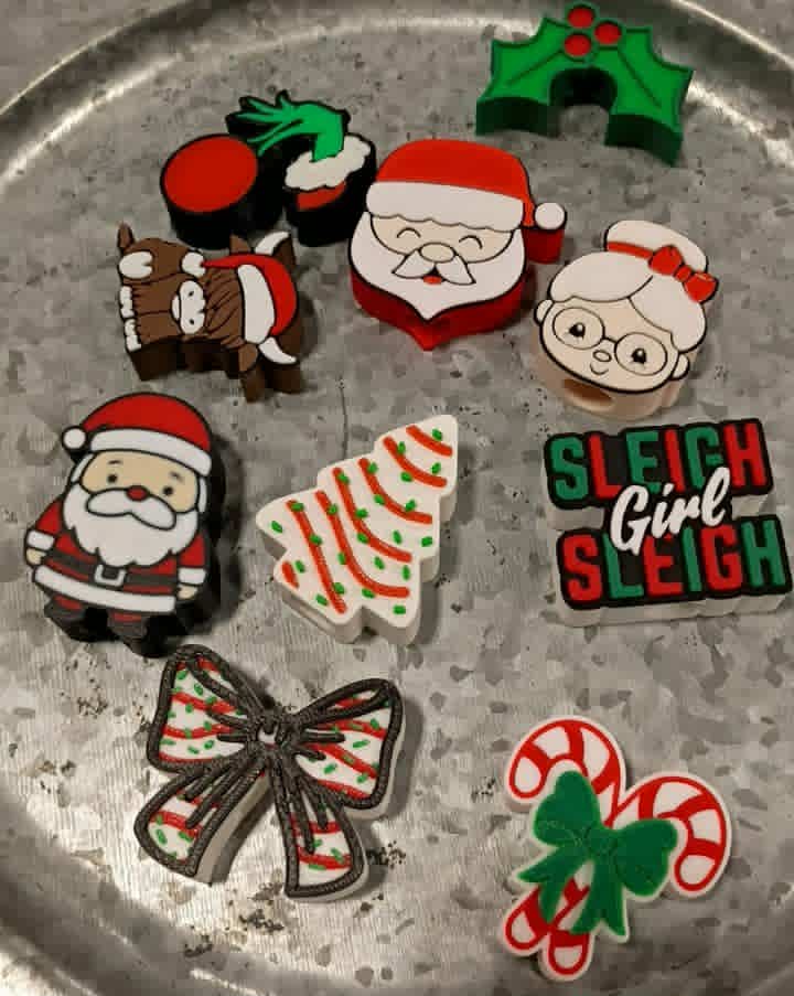10 PACK- CHRISTMAS STRAW TOPPERS