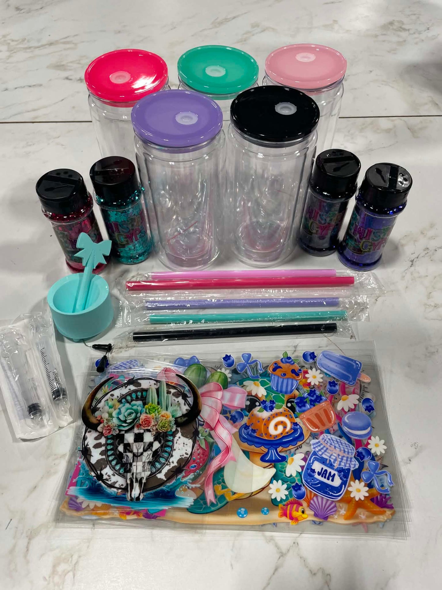 16 oz SNOW-GLOBE COMBO WITH GLITTER!!!!!!