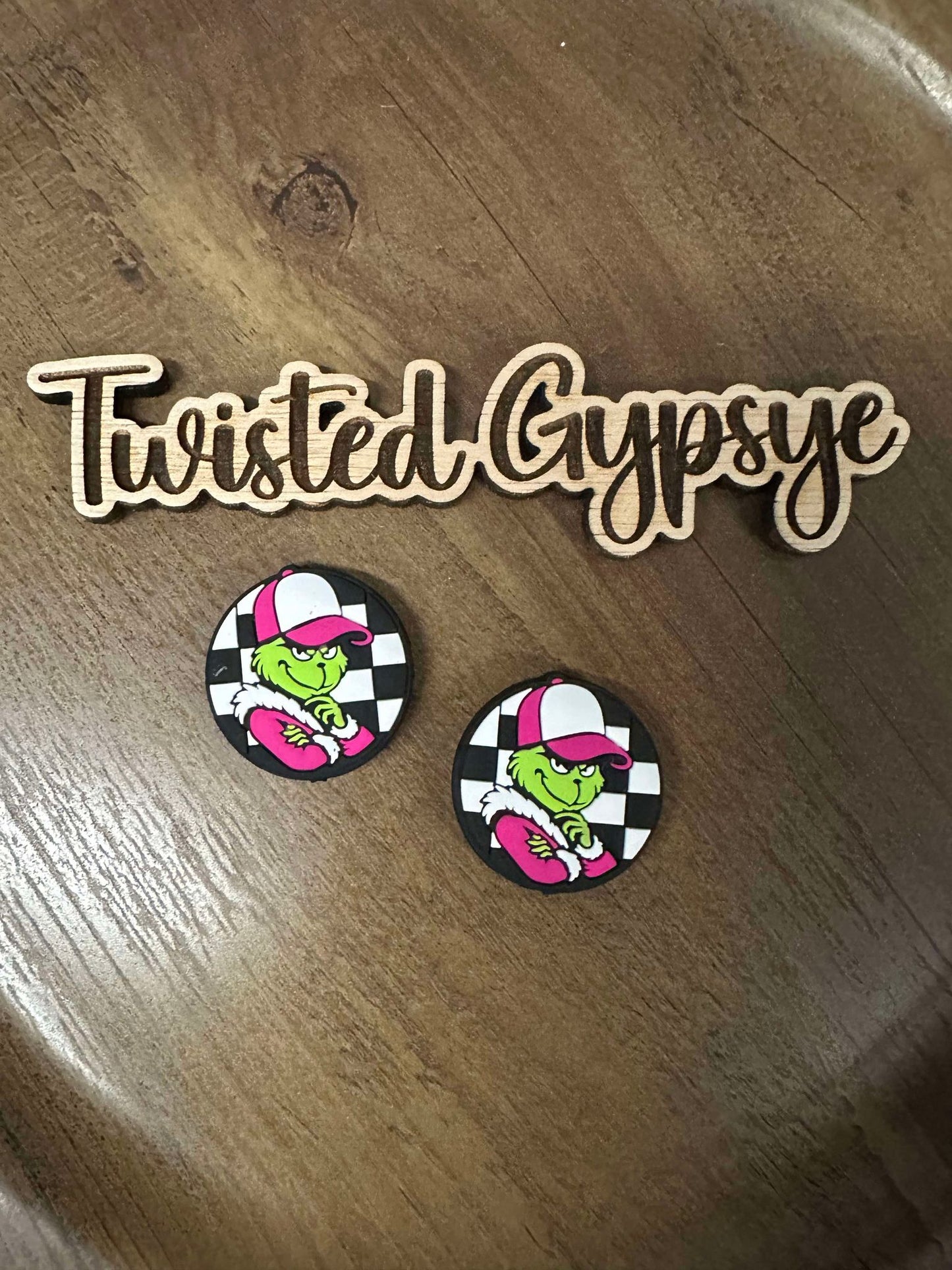 CUSTOM PINK CHECKERED CIRCLE ROUND GREEN 2 PACK #163